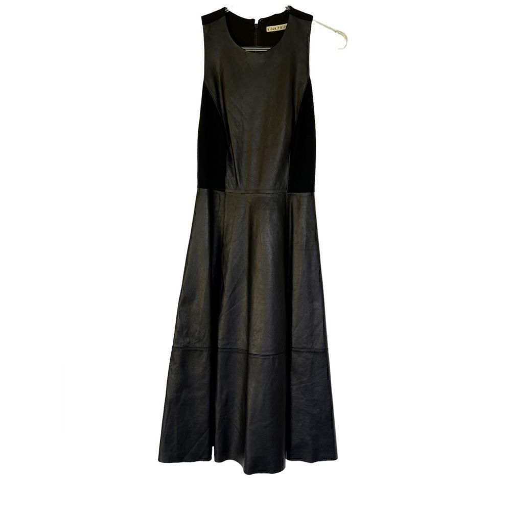 Alice & Olivia Vegan Leather Racerback Midi Dress, Fit and Flare